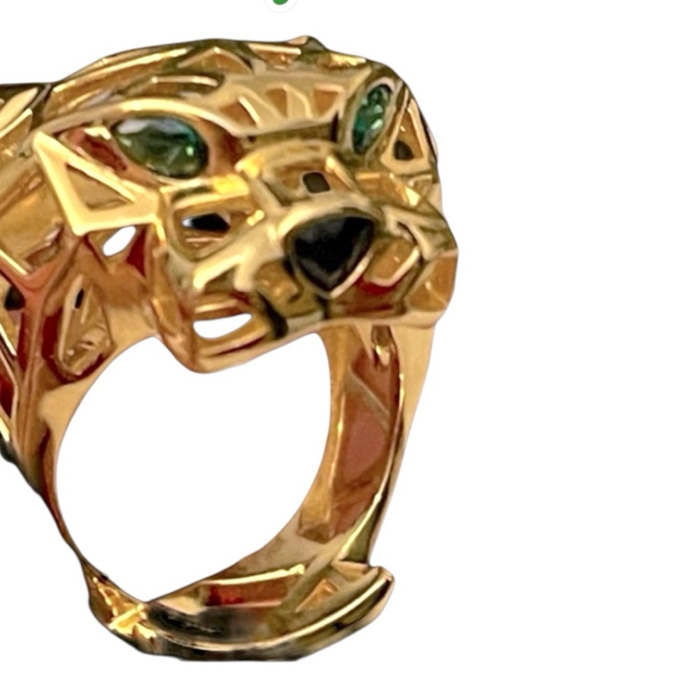 Gold Panther Ring with Green Accents